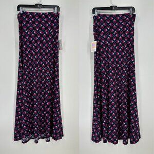 Lularoe Strapless Maxi Dress A Line Tube Abstract Print High Low Hem Blue Red